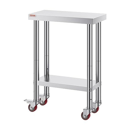 Vevor Stainless Steel Work Table with Wheels 24 x 12 x 32 Inch Prep Table with 4 Casters Heavy Duty Work Table for Commercial Kitchen Restaurant Business : Industrial & Scientific