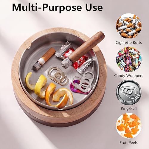Ashtray with Lid, Wooden with Stainless Steel Insert - Image 6