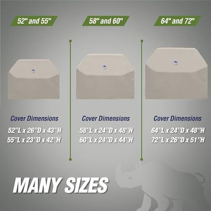RUGGED RHINO 60 Inch Heavy Duty Grill Cover for Outdoor Grills, All Season Three Layer Waterproof UV Resistant Windproof Gas BBQ Covers, Compatible for Weber Char-Broil Pit Boss Traeger and More Beige
