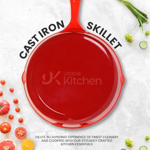 Utopia Kitchen Cast Iron Skillet Set 3 Piece 6 8 10 Inch PFAS-Free Red - Image 3