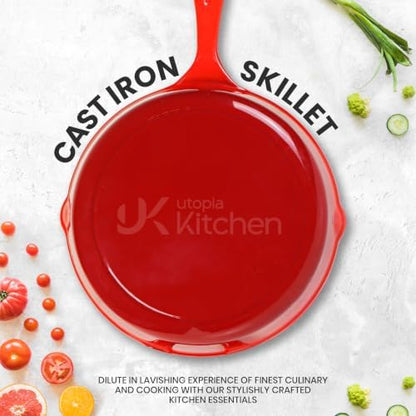 Utopia Kitchen Cast Iron Skillet Set 3 Piece 6 8 10 Inch PFAS-Free Red - Image 3