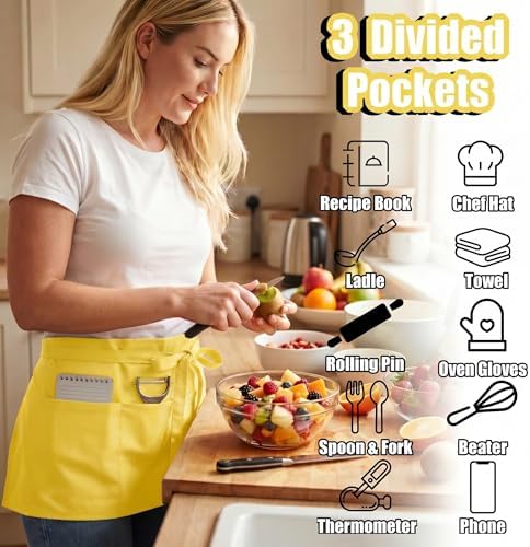 TOSHE Waist Apron 3 Pockets Waterdrop Resistant Cotton Server - Image 2