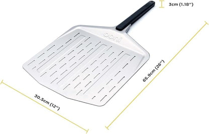 ooni 12” Perforated Pizza Peel – Aluminum Metal Pizza Peel 12 Inch, Pizza Spatula Paddle, Lightweight Pizza Turning Peel with Long Handle, Pizza Oven Accessories, Pizza Tools, Rectangle Pizza Turner