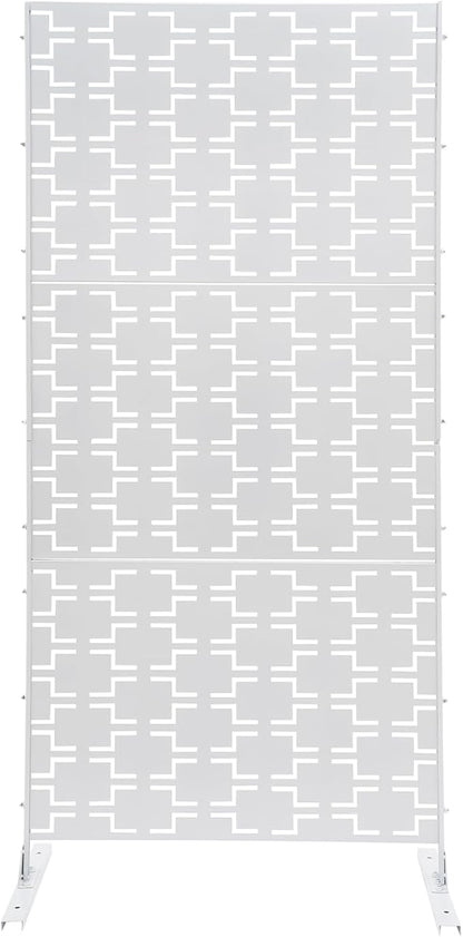 Outdoor Metal Privacy Screen with Stand, 35.4" W x 75" H Freestanding Metal Slatted Decorative Privacy Screen and Panels for Patio Garden Balcony Porch (White Rectangular)
