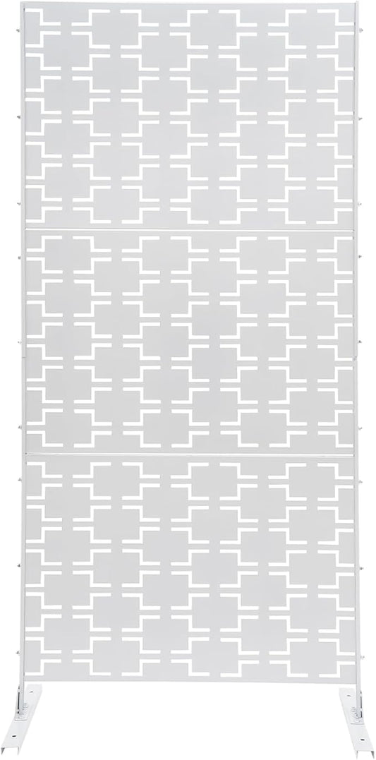 Outdoor Metal Privacy Screen with Stand, 35.4" W x 75" H Freestanding Metal Slatted Decorative Privacy Screen and Panels for Patio Garden Balcony Porch (White Rectangular)