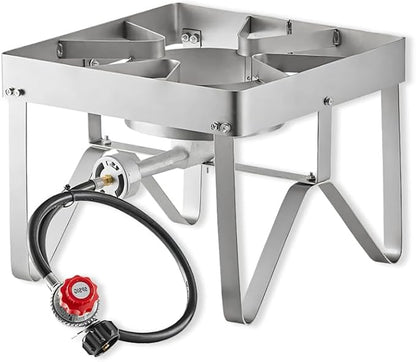 Portable Gas Stove, Stainless Steel Heavy Duty Single Burner Outdoor Patio Stove, Tank Cooker Perfect for Deep Frying or Steaming, Turkey Fry, Catered Events, Restaurants, Camping, Range - 55,000 BTU