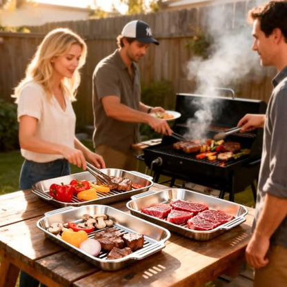 Grilling Prep and Serve Trays, 5-in-1 Grill Carry System Stainless Steel Food - Image 7