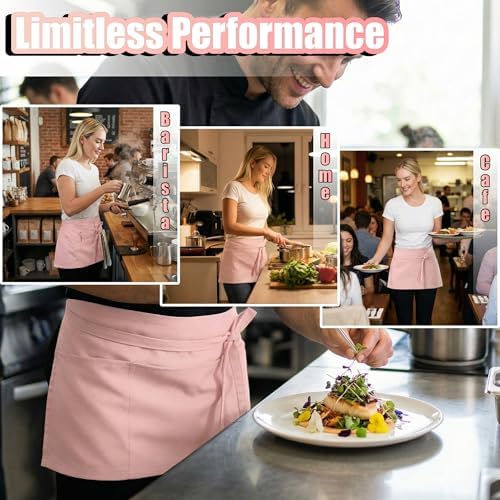 TOSHE Waist Apron 3 Pockets Waterdrop Resistant Cotton Server - Image 6