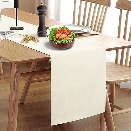 Wipeable Table Runner, Thick Farmhouse Dresser Runner, Rustic Indoor/Outdoor (90'', White)