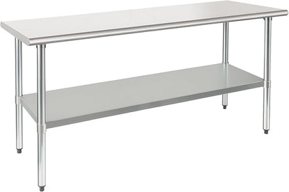 HARDURA Stainless Steel Table 24X72 Inches with Undershelf and Galvanized Legs NSF Heavy Duty Commercial Prep Work Table for Restaurant Kitchen Home and Hotel