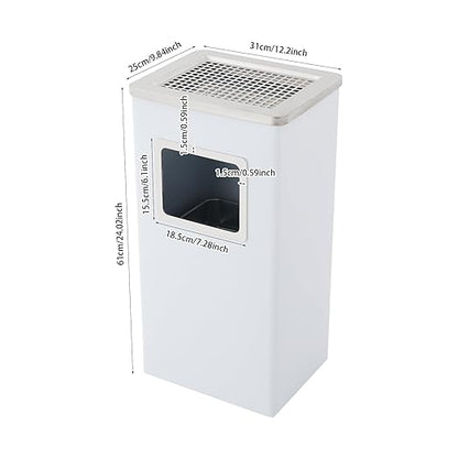 Trash Can with Lid Outdoor Indoor Stainless Steel Commercial Garbage Bin Waste Container with Inside Barrel for Patio Yard Garage, White