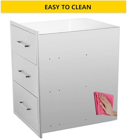 TIANAI Outdoor Kitchen Drawer 14" W x 21" H x 21" D Stainless Steel BBQ Drawer with Exquisite Handle Three-Opening Drawer for Embedded Installation