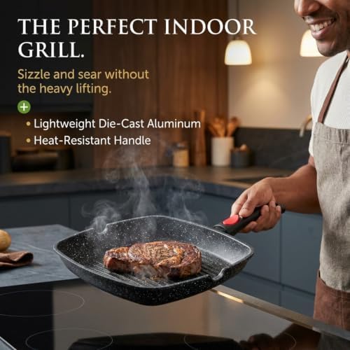 Moss & Stone Grill Pan for Indoor Cooking 11Inch Nonstick Square Grill Pan - Image 5