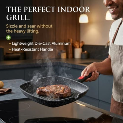 Moss & Stone Grill Pan for Indoor Cooking 11Inch Nonstick Square Grill Pan - Image 5