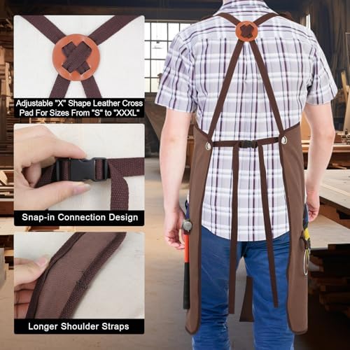 Unisex Woodworking Work Apron, 16oz Multi-Pocket Canvas Apron - Image 6