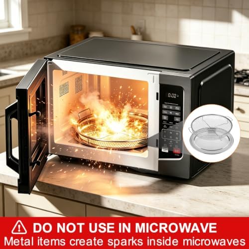Air Fryer Basket for Oven, 2 Pieces Set Round Silver 12.9'' Non-stick Steel - Image 3
