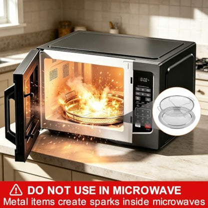Air Fryer Basket for Oven, 2 Pieces Set Round Silver 12.9'' Non-stick Steel - Image 3