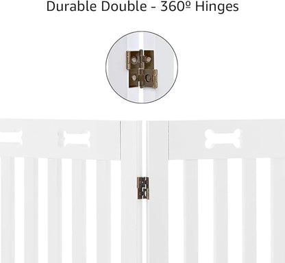 unipaws 29.5'H Free Standing Tall Wooden White Dog Cat Gate, Foldable Pet Fence for Doorway, Stairs, Indoor Use