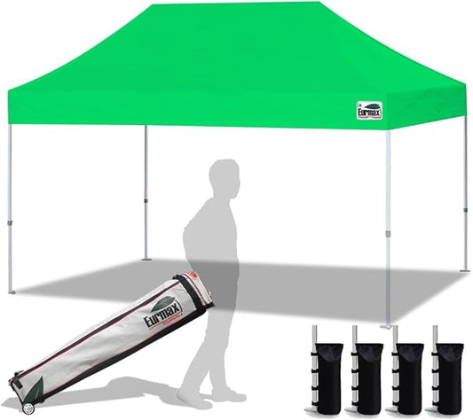 Eurmax USA 10'x15' Pop Up Canopy Tent Commercial Instant Canopies with Heavy Duty Roller Bag,Bonus 4 Sand Weights Bags (Kelly Green)