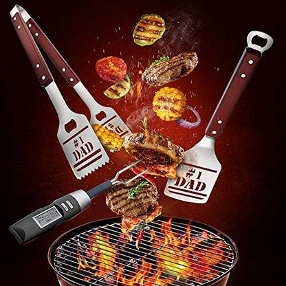Panoware BBQ Grill Tools Set for Dad, 4 Piece Set, Number 1 Dad Tongs, Digital - Image 6