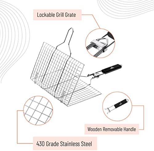 UNCO- Fish Grilling Basket, 2 Sets, Folding Portable Stainless Steel BBQ Grill - Image 4