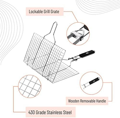UNCO- Fish Grilling Basket, 2 Sets, Folding Portable Stainless Steel BBQ Grill - Image 4