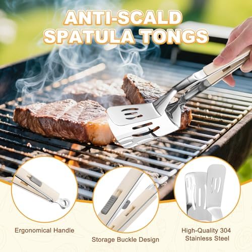 M METERXITY Spatula Tongs, 13.4 Inch 304 Stainless Steel Anti-Scald Extended - Image 2