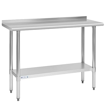 Hally Stainless Steel Table for Prep & Work 18 x 48 Inches, NSF Commercial Heavy Duty Table with Undershelf and Backsplash for Restaurant, Home and Hotel