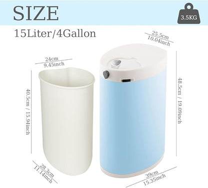 Diaper Pail, Baby Diaper Trash Can with Childproof Lock, Stainless Steel Garbage Pail with lid, Soft Close, Removal Inner Liner, Odor Control, 15 Liter/ 4 Gallon Diaper Disposal Bin, Blue