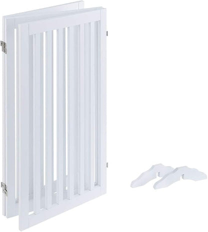 unipaws 36”H Free Standing Pet Gate for Dog Cat, Tall Wooden Gates for Doorway, Stairs, Foldable Pet Fence for The House, Expandable Dog Barrier, Indoor Use, White