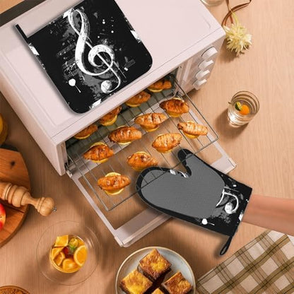 Black Notes Oven Mitts and Pot Holders Sets Non-Slip Silicone Surface - Image 6