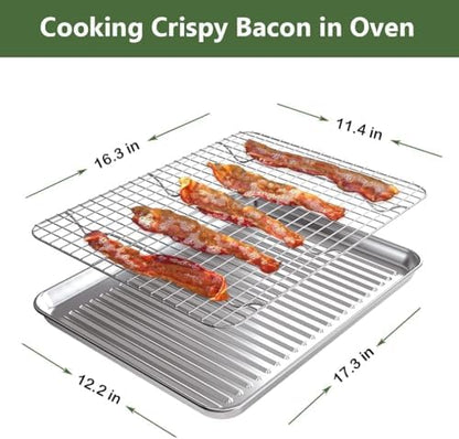Half Baking Sheet Pan Cooling Rack Set, Stainless Steel 2 Pans + 2 Racks - Image 3