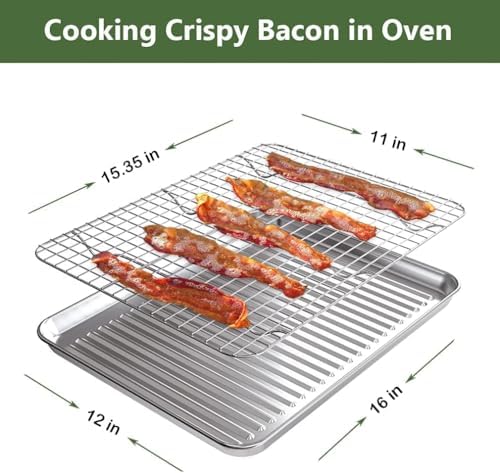 Baking Sheet with Cooling Wire Rack Set, Stainless Steel 2 Pans + 2 Racks - Image 3