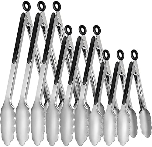 9 Pieces Stainless Steel Kitchen Tongs Grilling Locking Cooking Tongs Non-Slip by Beieverluck