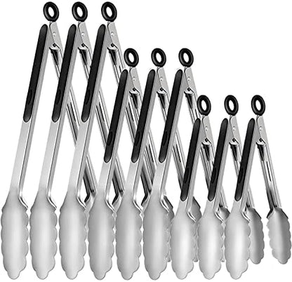 9 Pieces Stainless Steel Kitchen Tongs Grilling Locking Cooking Tongs Non-Slip by Beieverluck