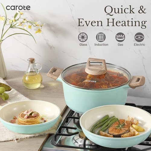 CAROTE 21pcs Ceramic Cookware Sets, Pots and Pans Set Blue - Image 7