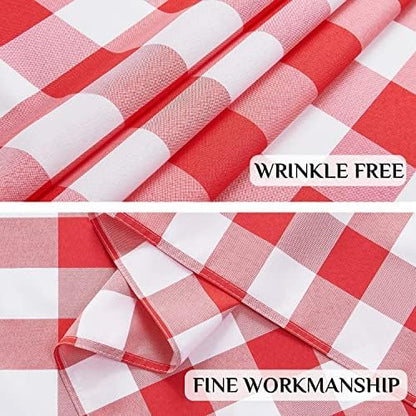 Softalker Gingham Checkered Tablecloth Square - Outdoor Waterproof Buffalo Plaid Table Cloth, Stain Resistant Washable Table Cover for Picnic, Camping - Red and White, 2 Pack - 54 x 54 Inch