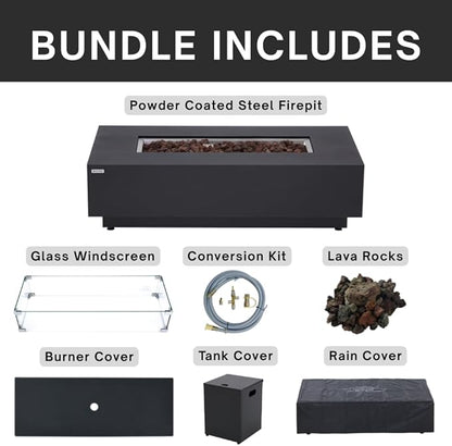 Westwood 50” Propane Fire Pit Smokeless Firepit Converts to Outdoor Gas Fire Pit for Outside Patio Firepit Table Includes Windscreen Rain & Tank Cover Lava Rocks Lid CSA Certified