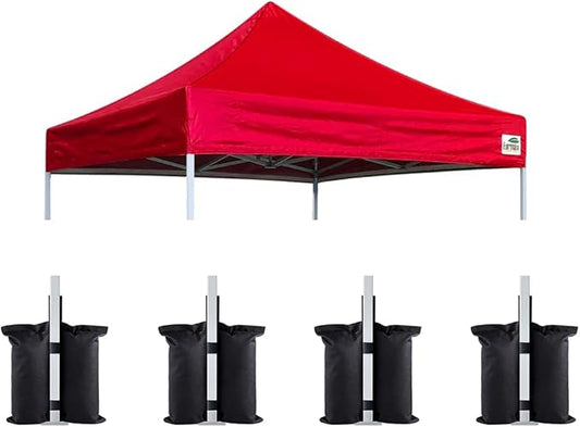 Eurmax USA Pop Up Canopy Replacement Canopy Tent Top Cover, Instant Canopy Top Cover ONLY,Bonus 4PC Pack Weight Bag (8x8, Red)
