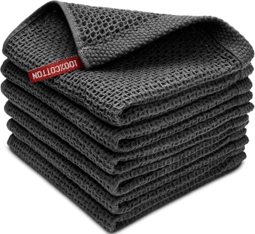 100% Cotton Waffle Weave Kitchen Towels, 6 Pack Dish Cloths by FreeNook