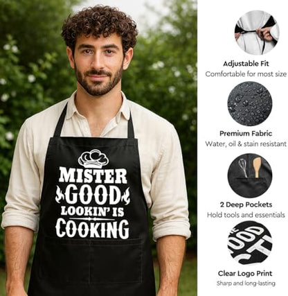 Funny Black Grill Apron with Pockets - Image 3