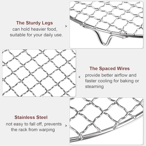 HARFINGTON Round Cooking Rack 10.4-inch 201 Stainless Steel Cross Wire Barbecue - Image 4
