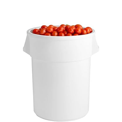 PRO&Family Commercial Round Trash Can with Lid and Dolly Rolling Waste Container, Ingredient Bin, Heavy-Duty Plastic, Anti-Static, Kitchen, Office, Outdoor Use (White, 55 Gallon)