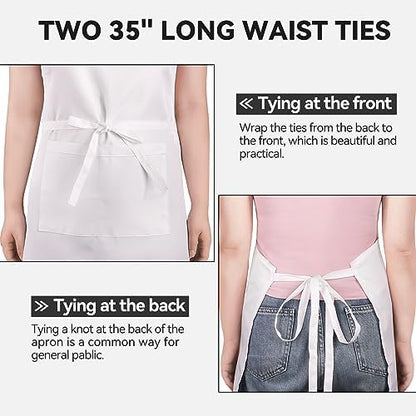 NLUS 2 Pack White Aprons with 2 Pockets - Image 5