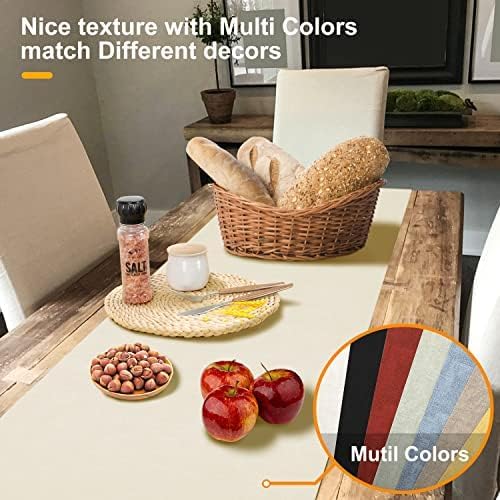 Waterproof Wipeable Table Runner, Thick Farmhouse Table Runner, Dresser Runner, Rustic Table Runner for Kitchen Dining Room, Bedroom, Living Room, Indoor and Outdoor (60'', White)