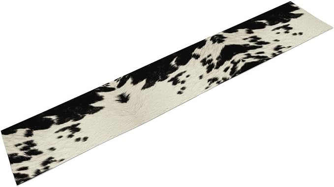 Cow Print Table Runner, Black Cowhide Print Western Style Table Runner Country Farmhouse Cottage Cow Pattern Linen Table Decoration for Home Kitchen Dining 13x108