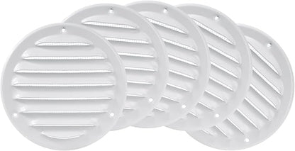 Repa Market 5-Pack 4 Inch (Opening Dimensions) Round Air Vent Cover/White Galvanized Steel Louvered Grill Cover with Mesh Screen/Wall or Ceiling Vent/HVAC Register for DIY Home Improvement