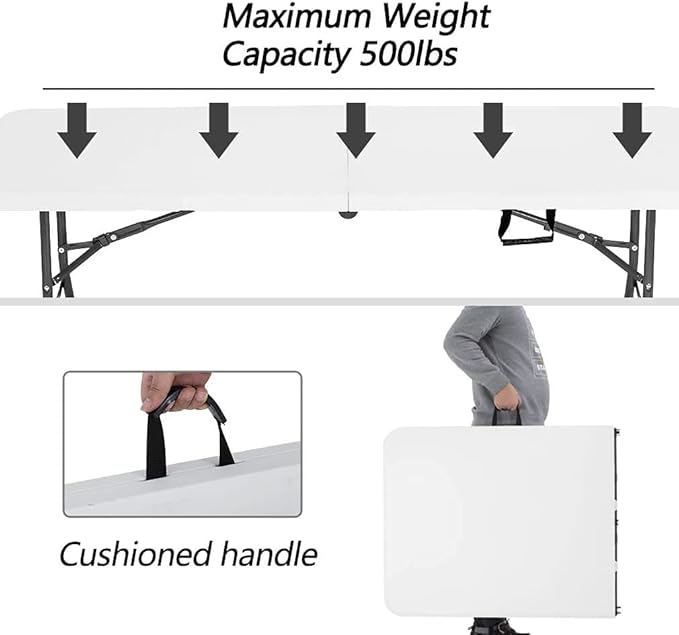 FDW Folding Half Portable Foldable Table for Parties Backyard Events (White, 6 FT 70 * 29) (White, 6 FT)