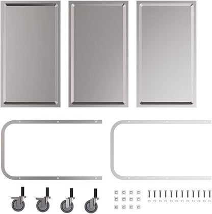 Heavy Duty Stainless Steel Utility cart，Industrial Serving cart with Wheels, 3 Shelf 360°Rotation Storage Trolley with Locking Wheels 500 lbs Capacity，1MM Thick 33.5 * 17.4 * 35.4' L*W*H.