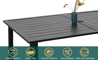 Patio Rectangle Dining Table with Metal Straight Leg and Slat Top for 6 Person, 63"x38"